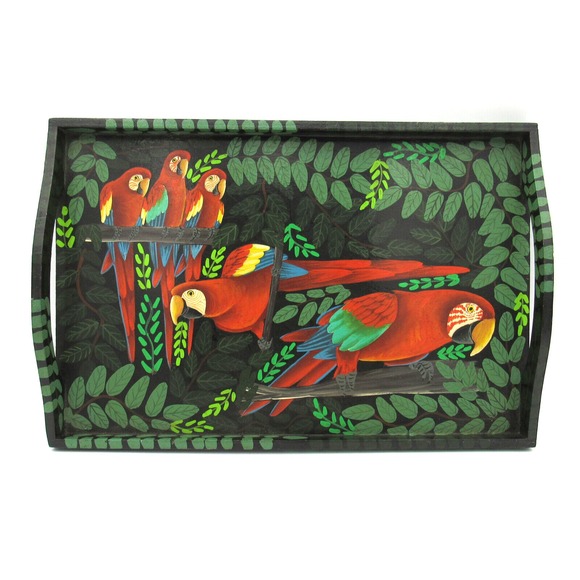 Other - Vtg Parrot Macaw Folk Art Wood Serving Tray Hand Painted Tropical Tiki Signed